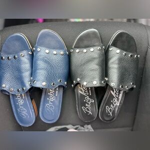 EUC Brighton Women's Night Black and Blue Studded Mules (2 Pair) size 6